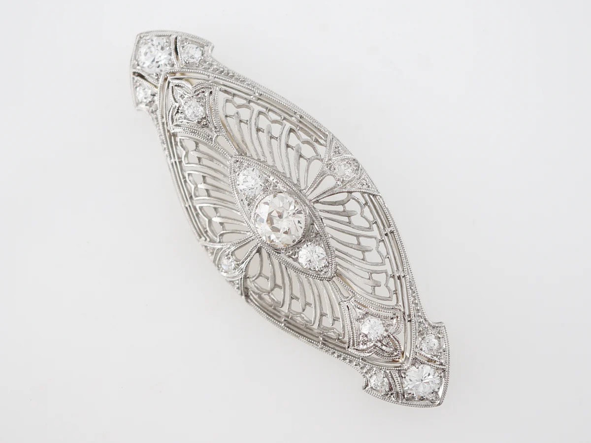 **RTV 1/9/19**Antique Brooch Art Deco 1.54 Old European & Mine Cut Diamonds in Platinum - Image 2