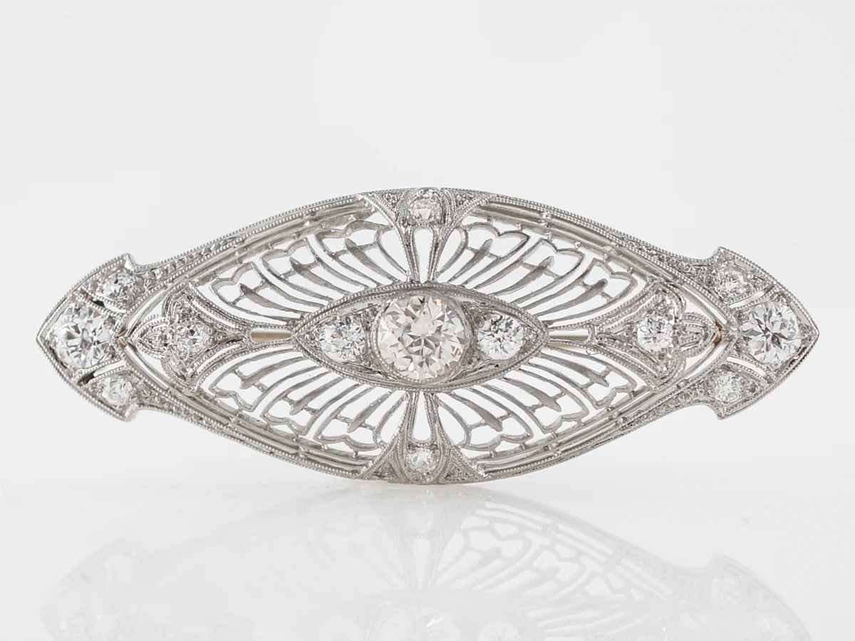 **RTV 1/9/19**Antique Brooch Art Deco 1.54 Old European & Mine Cut Diamonds in Platinum - Image 3