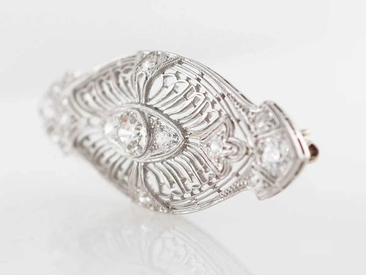 **RTV 1/9/19**Antique Brooch Art Deco 1.54 Old European & Mine Cut Diamonds in Platinum - Image 4