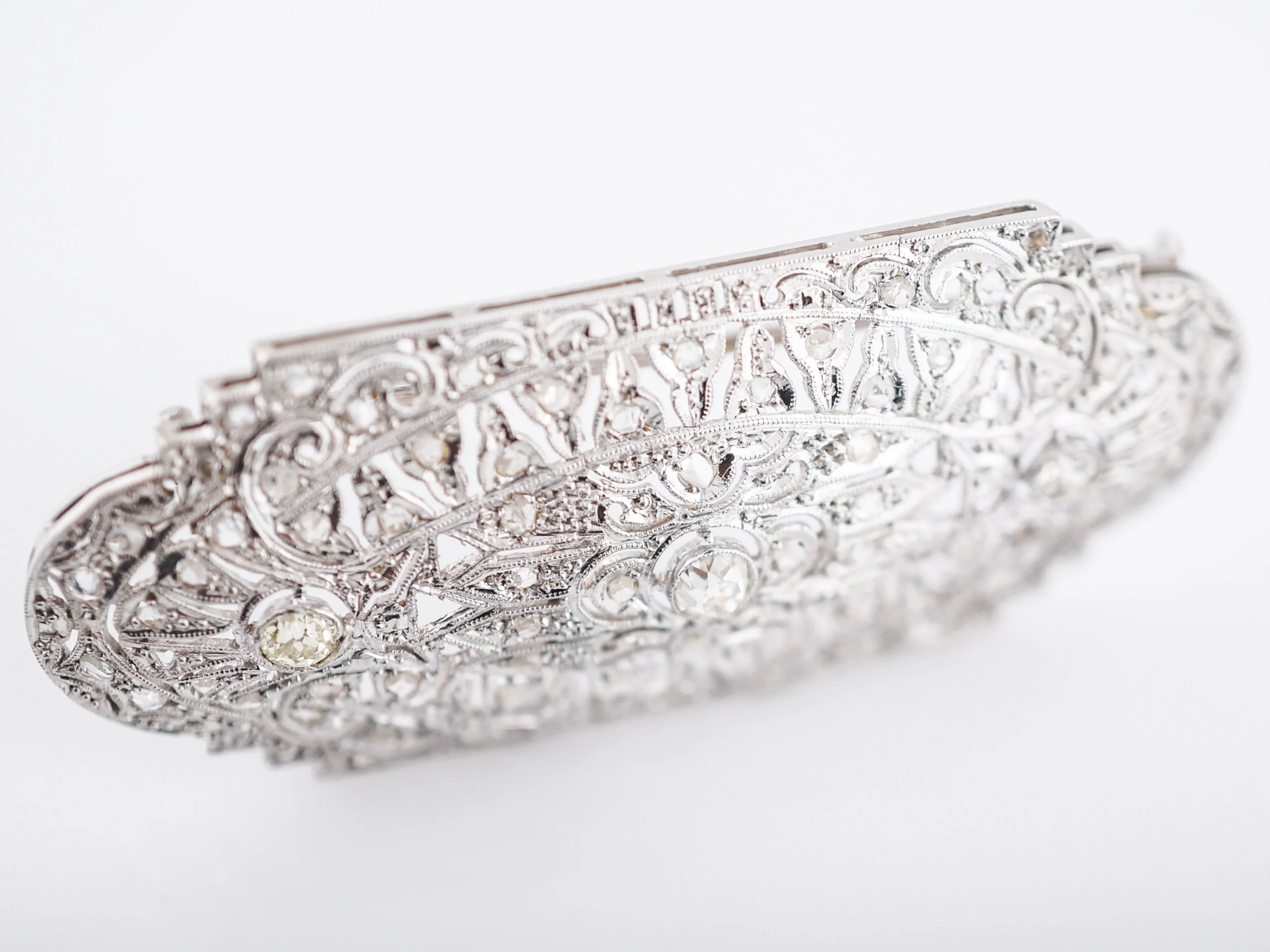 Antique Brooch Art Deco 1.95 Old Mine & Rose Cut Diamonds in 14k White Gold - Image 6