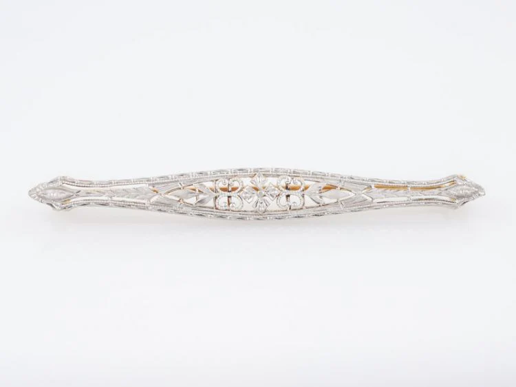 Antique Brooch Art Deco Filigree in 14k Yellow and 14k White Gold