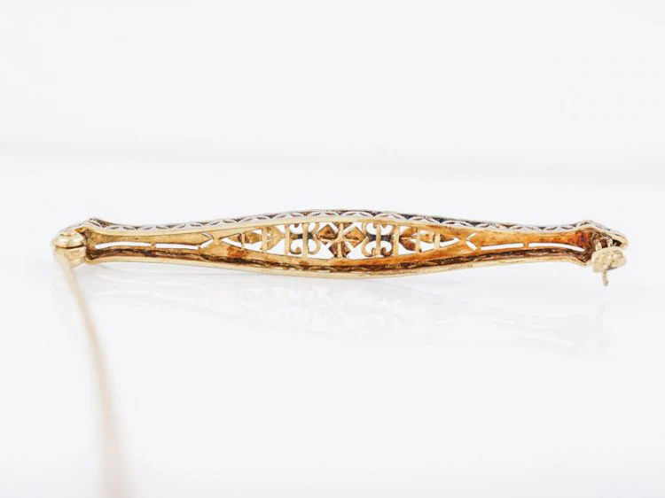 Antique Brooch Art Deco Filigree in 14k Yellow and 14k White Gold - Image 2