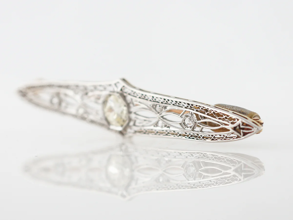 **RTV 1/9/19**Antique Brooch Edwardian .91 Old European Cut Diamond in 14k Yellow Gold & Platinum - Image 2