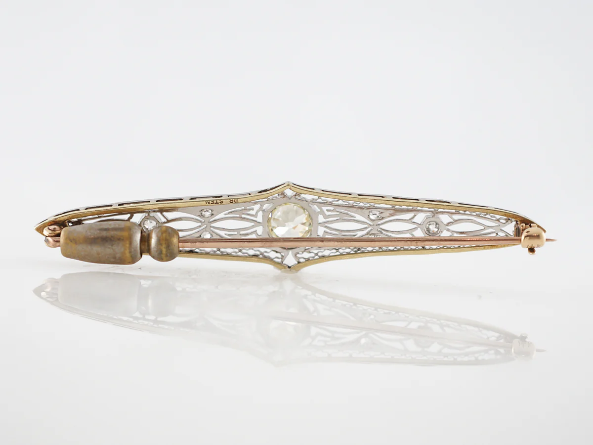 **RTV 1/9/19**Antique Brooch Edwardian .91 Old European Cut Diamond in 14k Yellow Gold & Platinum - Image 3