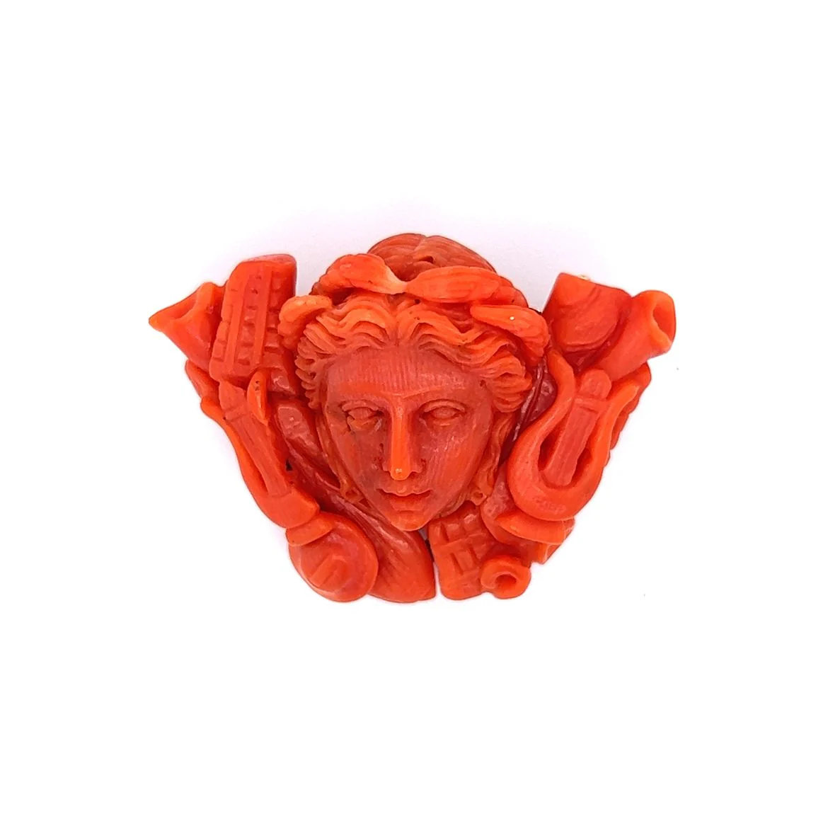 Antique Brooch Victorian Carved Coral in 14k Yellow Gold