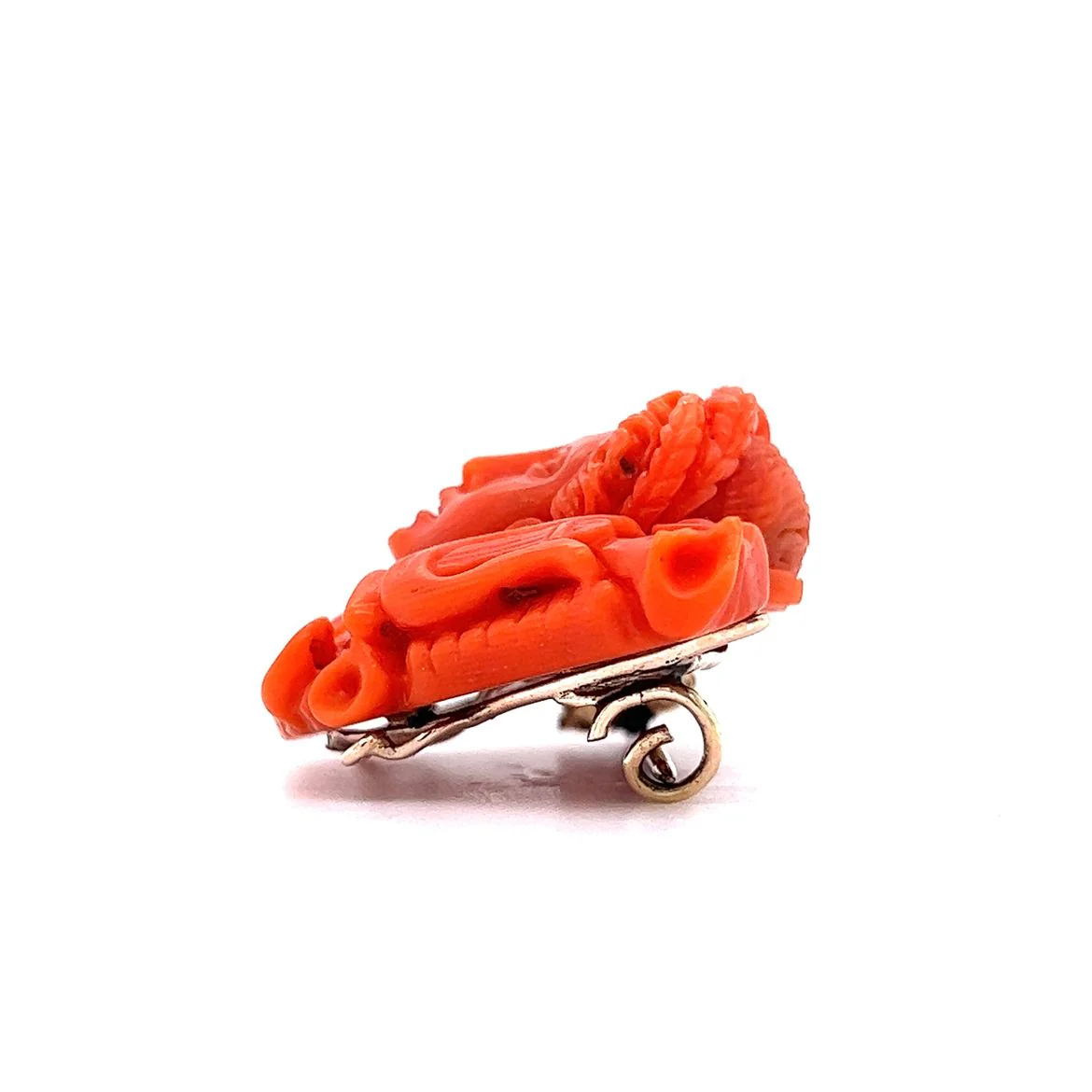 Antique Brooch Victorian Carved Coral in 14k Yellow Gold - Image 3