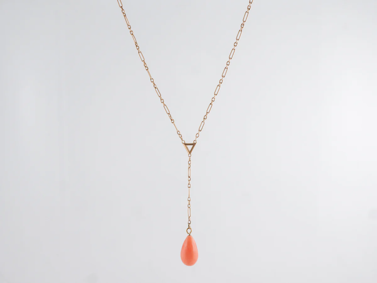 Antique Cabochon Coral Necklace in 14k Yellow Gold - Image 2