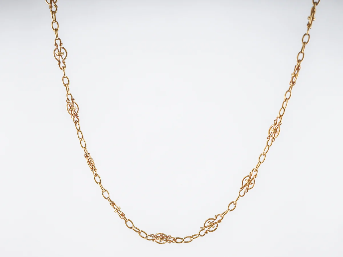 Antique Chain Necklace Art Nouveau in 14k Yellow Gold