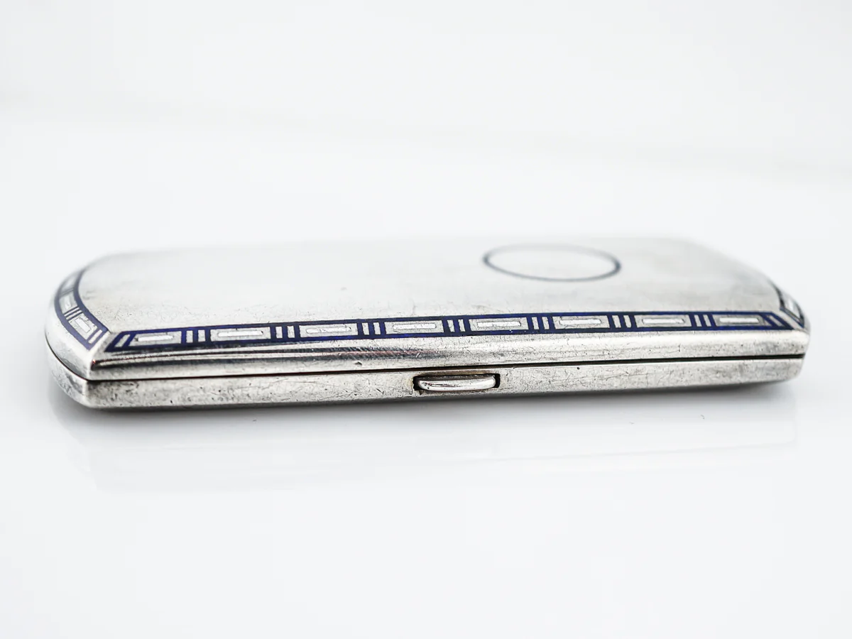 Antique Cigarette Case Art Deco Cobalt Blue & White Enamel in Sterling Silver - Image 2