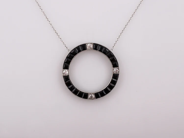 Antique Circular Necklace Art Deco .40 Old European Cut Diamonds & 3.00 Calibre Cut Garnets in Platinum - Image 2