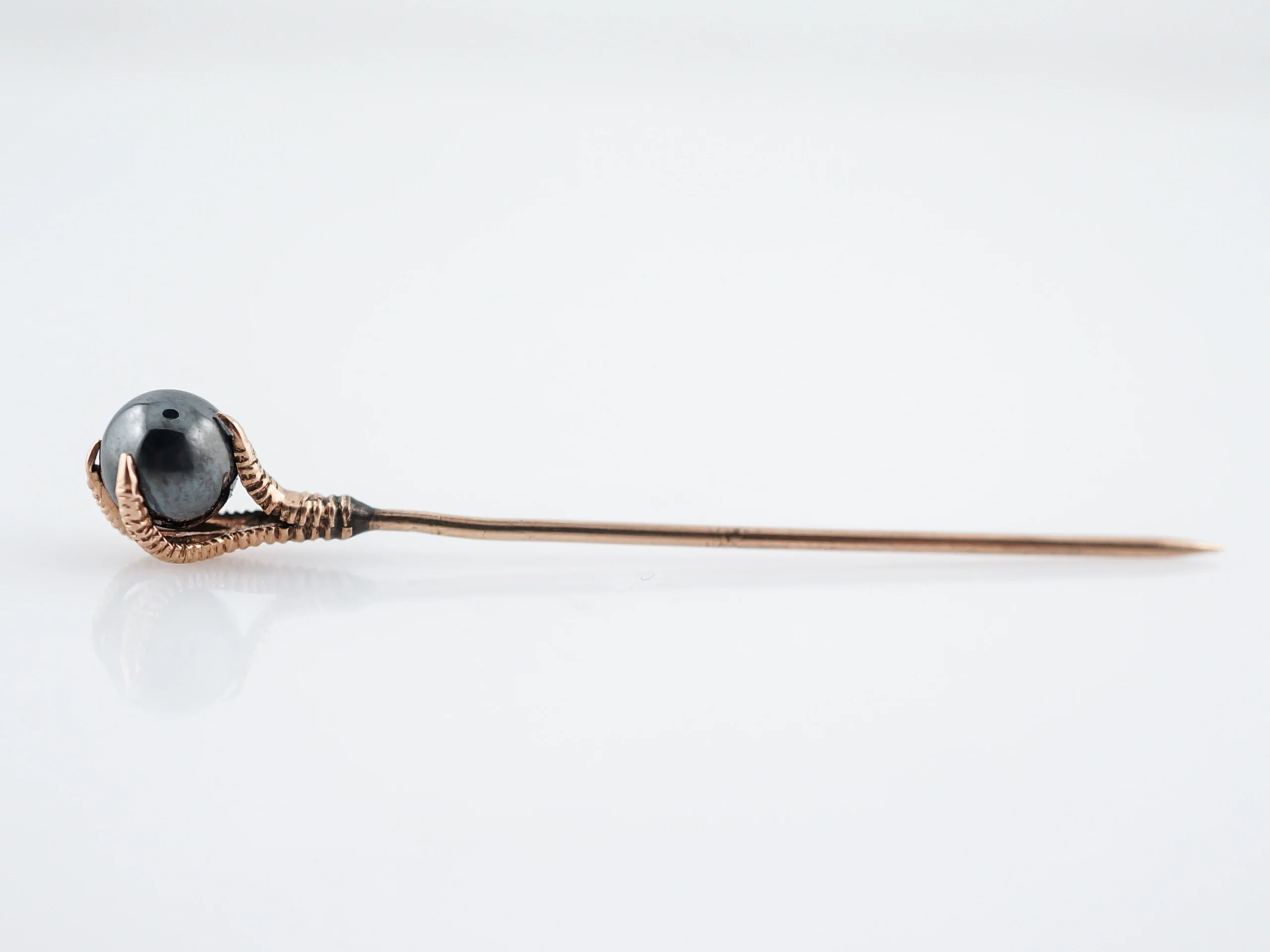 Antique Claw Stick Pin Victorian Spheroid Cut Hematite in 10k Rose Gold - Image 2