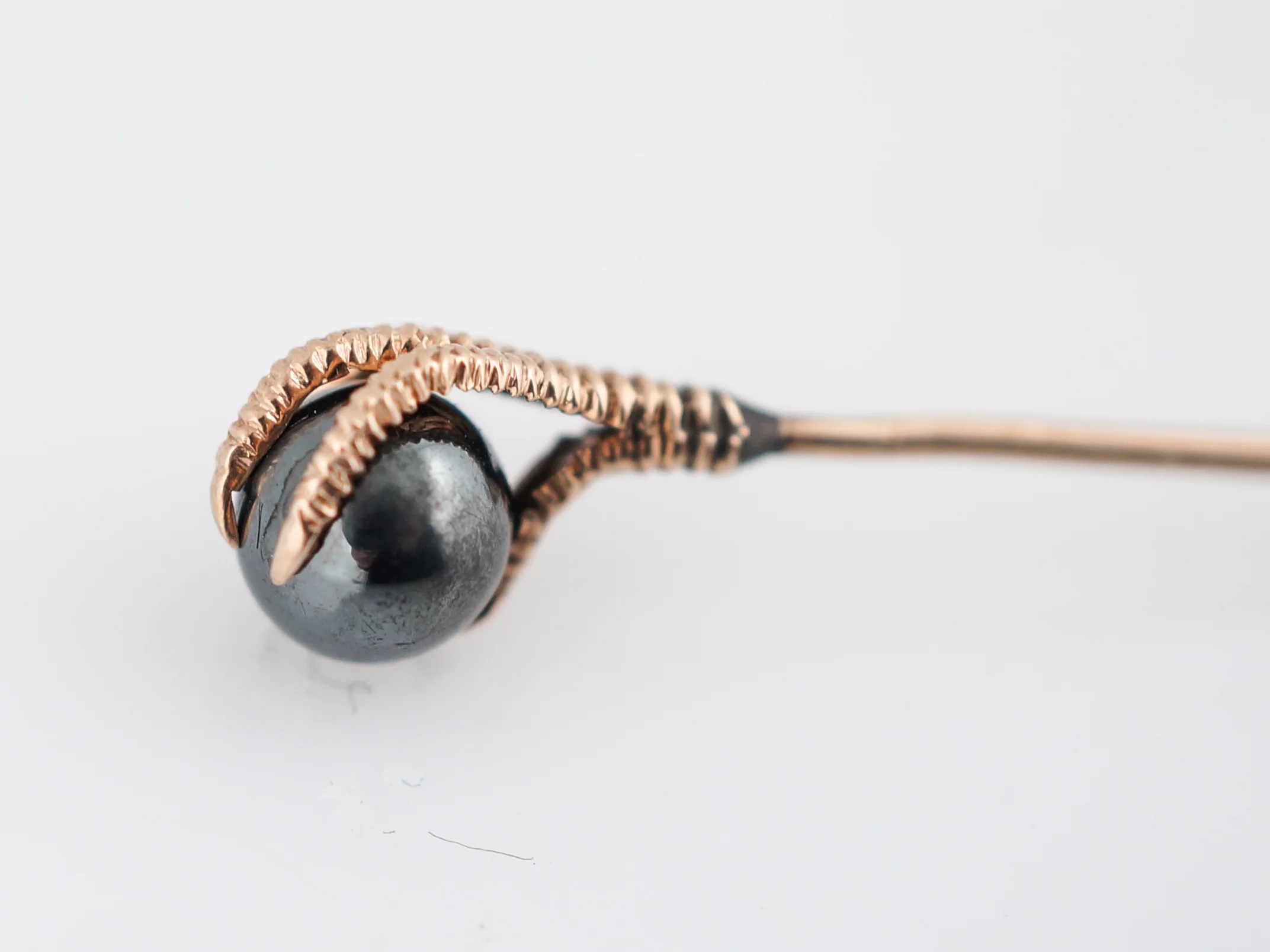 Antique Claw Stick Pin Victorian Spheroid Cut Hematite in 10k Rose Gold - Image 3
