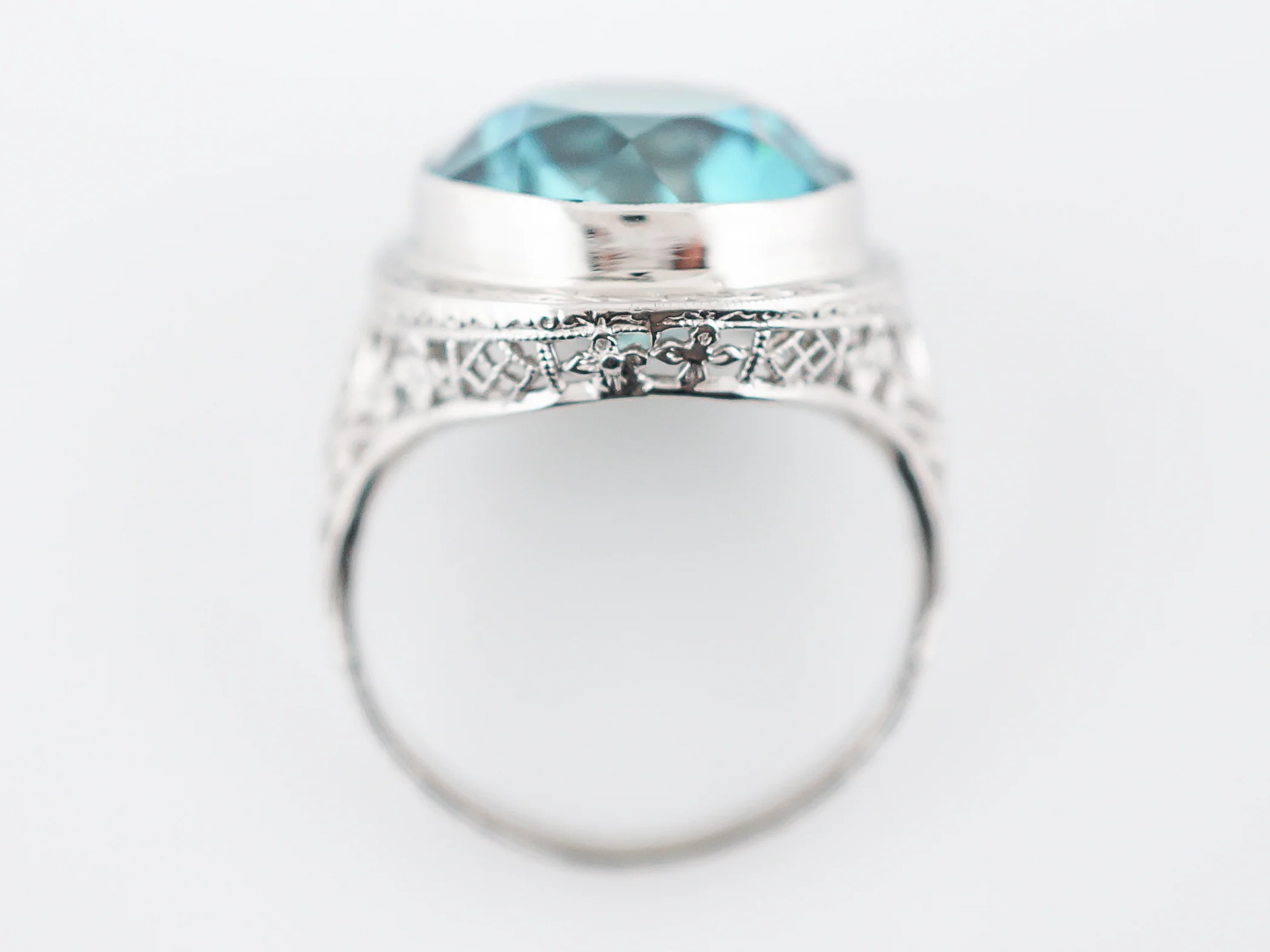Antique Cocktail Ring Art Deco 14.16 Round Cut Zircon in 14k White Gold - Image 6