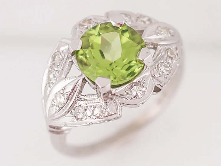 Antique Cocktail Ring Art Deco 2.23 Round Cut Peridot in 14k White Gold - Image 2