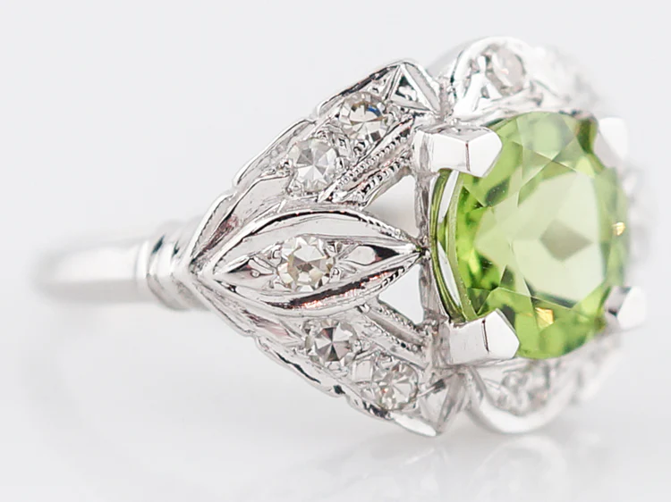 Antique Cocktail Ring Art Deco 2.23 Round Cut Peridot in 14k White Gold - Image 3