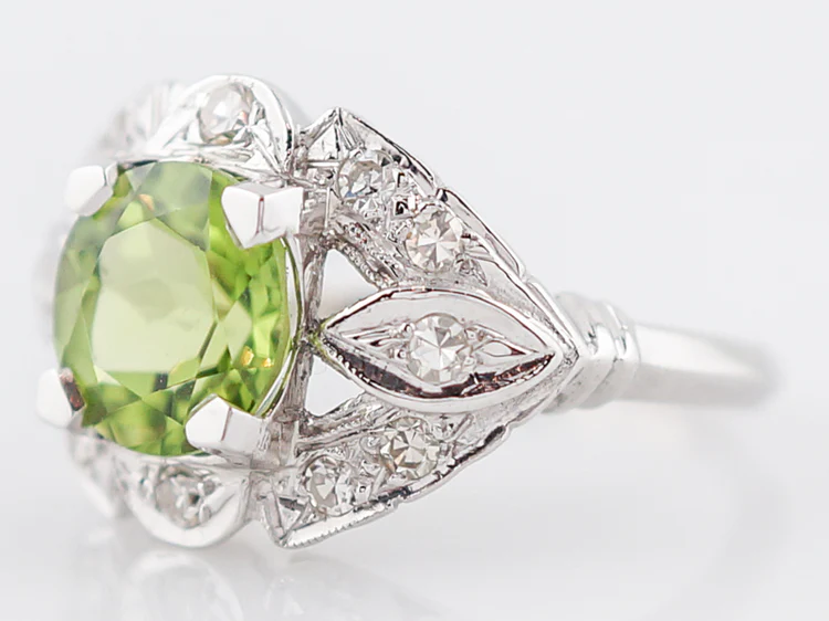 Antique Cocktail Ring Art Deco 2.23 Round Cut Peridot in 14k White Gold - Image 4