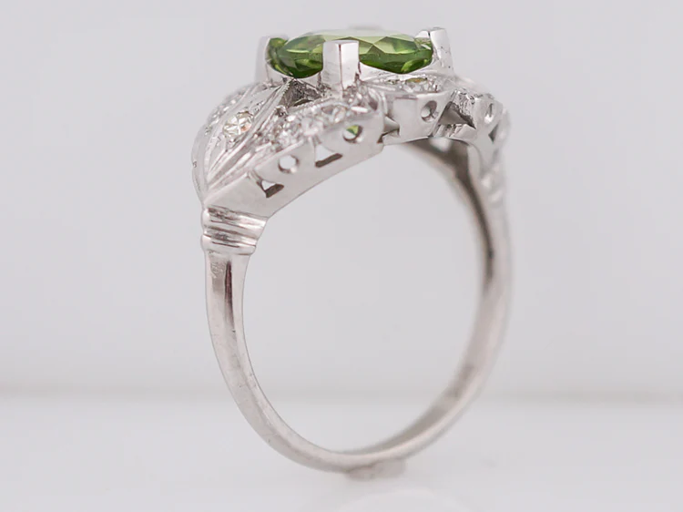 Antique Cocktail Ring Art Deco 2.23 Round Cut Peridot in 14k White Gold - Image 5