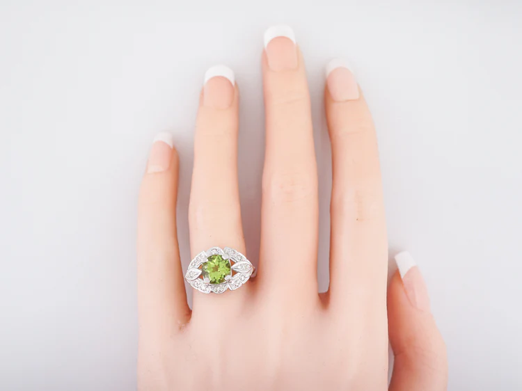 Antique Cocktail Ring Art Deco 2.23 Round Cut Peridot in 14k White Gold - Image 7
