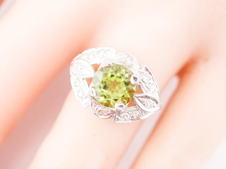 Antique Cocktail Ring Art Deco 2.23 Round Cut Peridot in 14k White Gold - Image 8