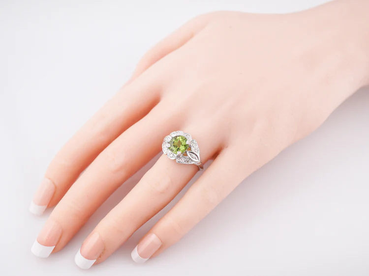 Antique Cocktail Ring Art Deco 2.23 Round Cut Peridot in 14k White Gold - Image 9