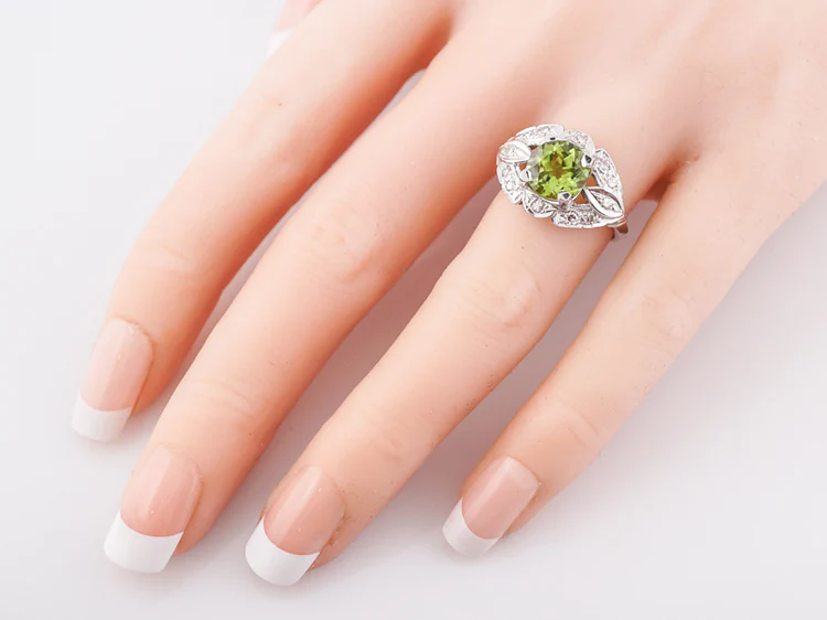 Antique Cocktail Ring Art Deco 2.23 Round Cut Peridot in 14k White Gold - Image 6
