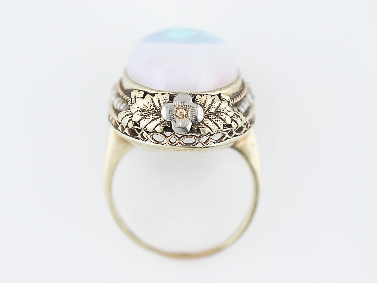 Antique Cocktail Ring Art Deco 20 Carat Cabochon Cut Opal in 14k Yellow Gold - Image 6