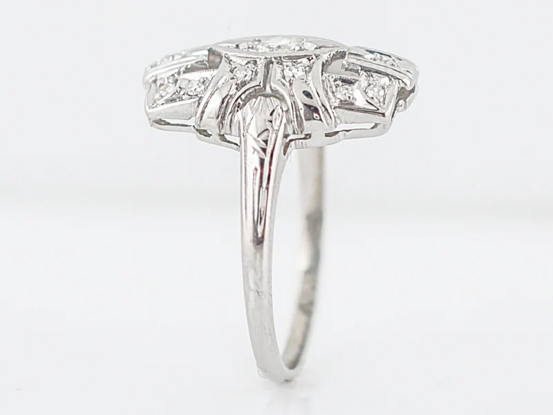 Antique Cocktail Ring Art Deco .32 Round Brilliant Cut Diamonds in 18k White Gold - Image 5
