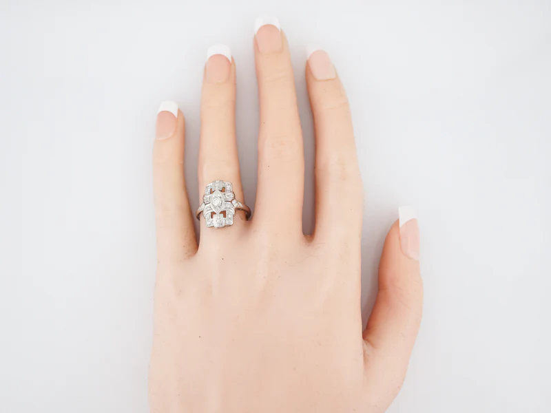 Antique Cocktail Ring Art Deco .32 Round Brilliant Cut Diamonds in 18k White Gold - Image 6