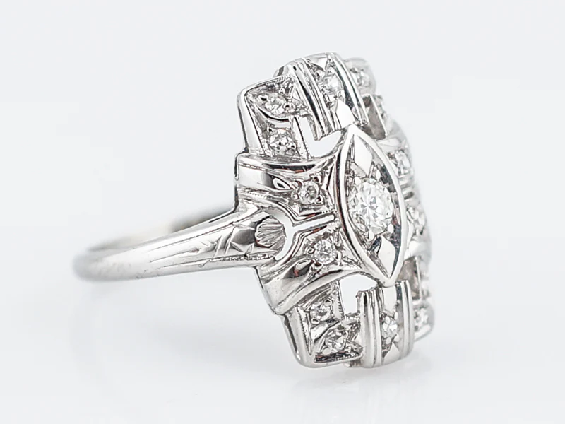 Antique Cocktail Ring Art Deco .32 Round Brilliant Cut Diamonds in 18k White Gold - Image 3
