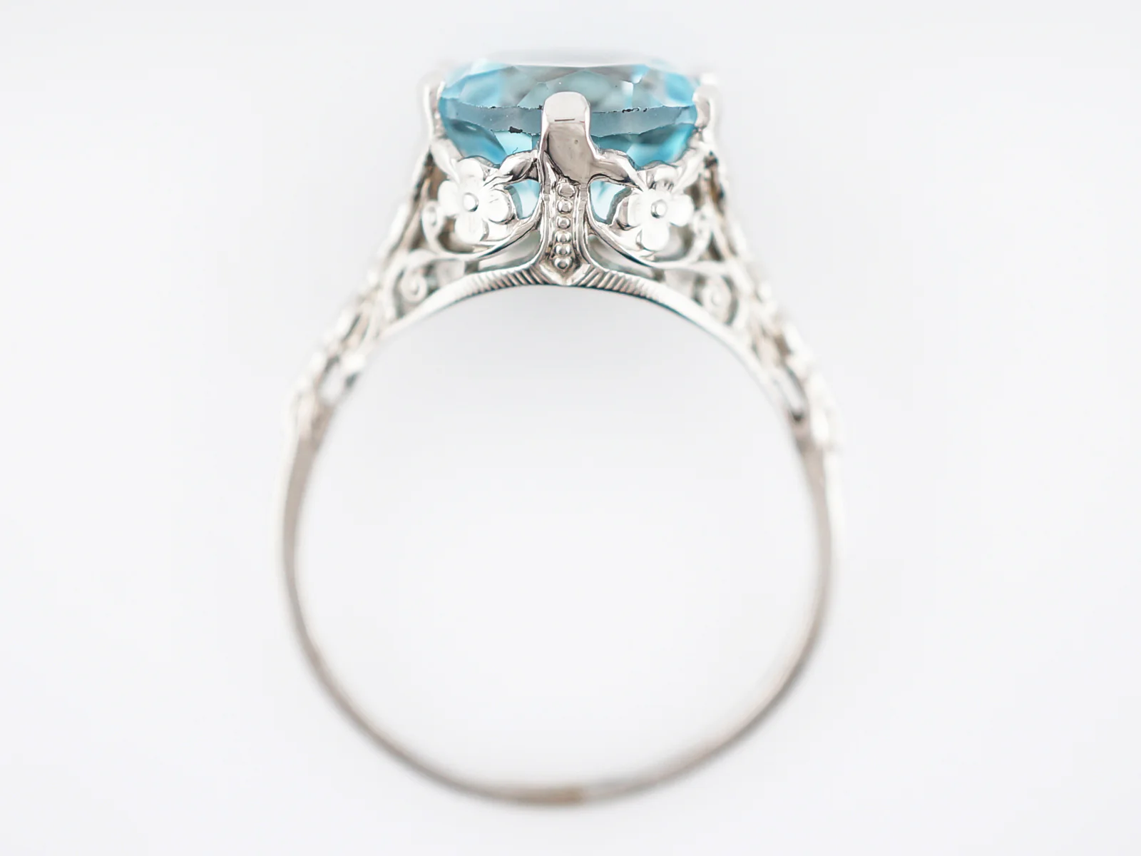Antique Cocktail Ring Art Deco 4.80 Round Brilliant Cut Aquamarine in 14k White Gold - Image 2