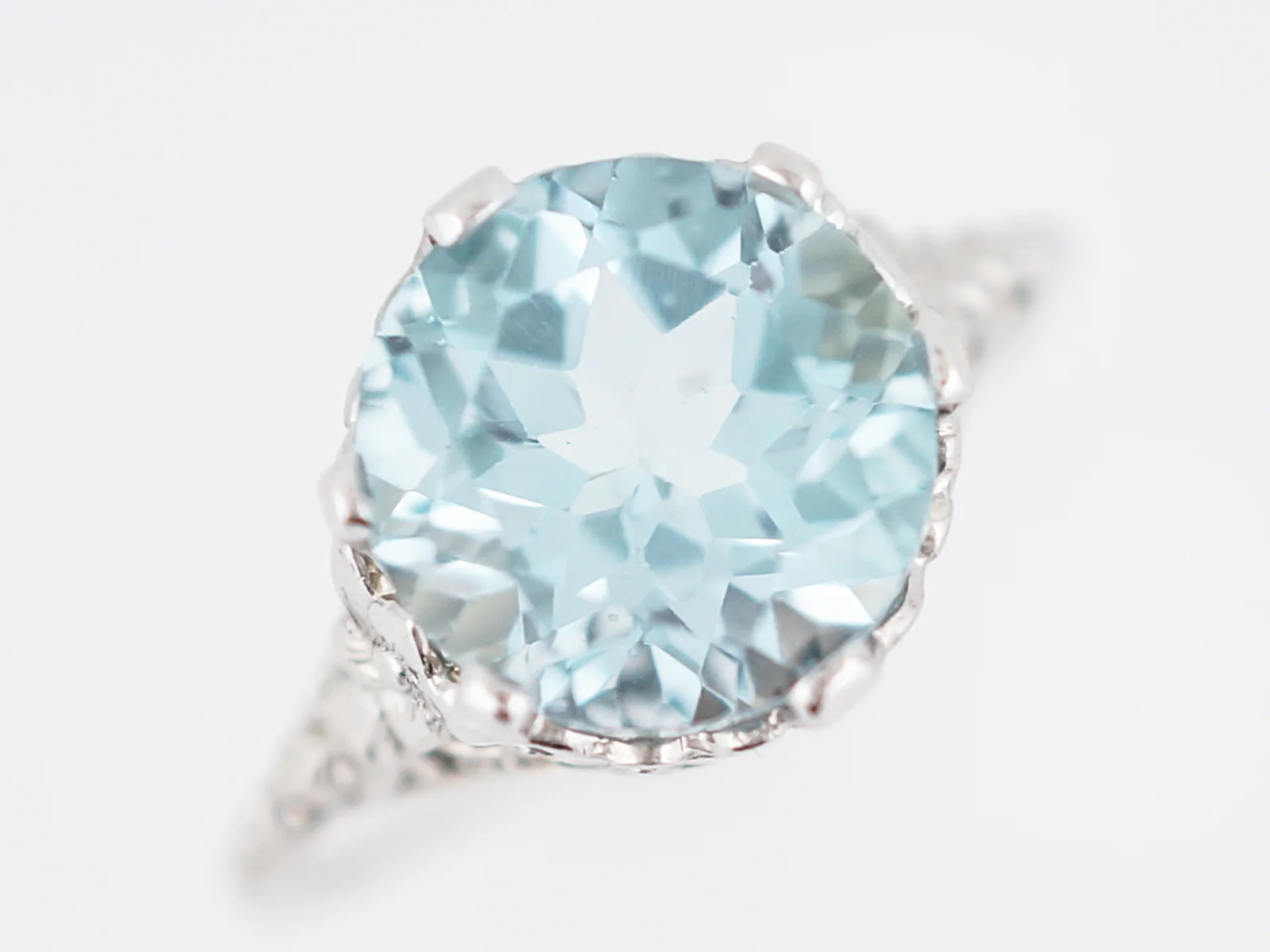 Antique Cocktail Ring Art Deco 4.80 Round Brilliant Cut Aquamarine in 14k White Gold - Image 4