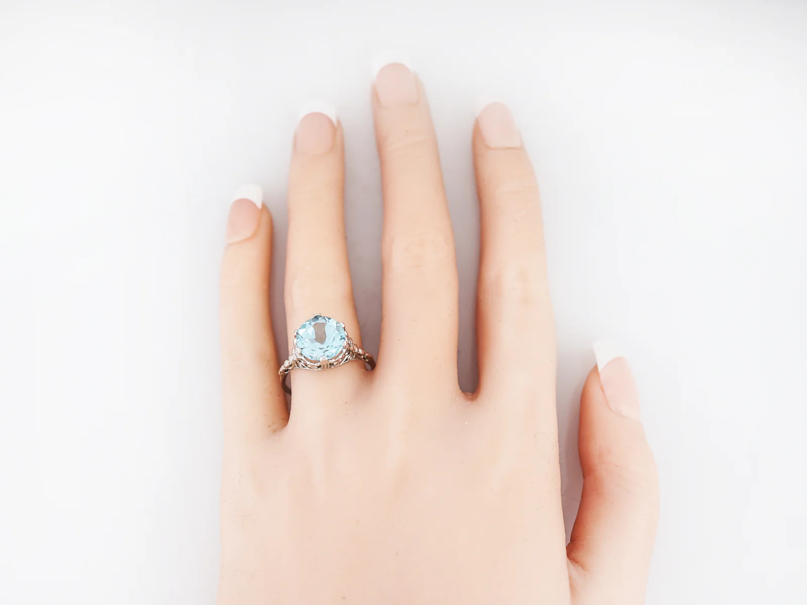 Antique Cocktail Ring Art Deco 4.80 Round Brilliant Cut Aquamarine in 14k White Gold - Image 8