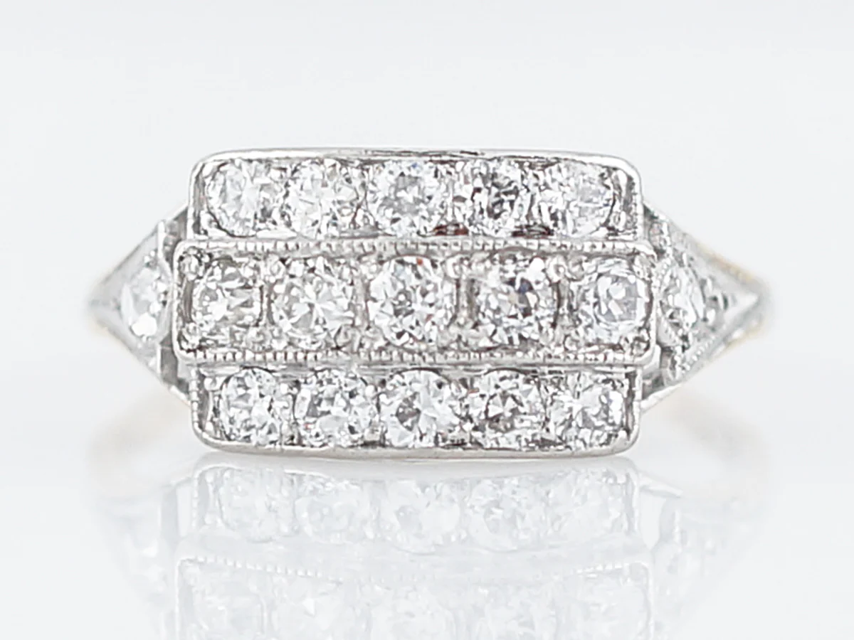 Antique Cocktail Ring Art Deco .76 Old European Cut Diamonds in 14k Yellow & White Gold - Image 2