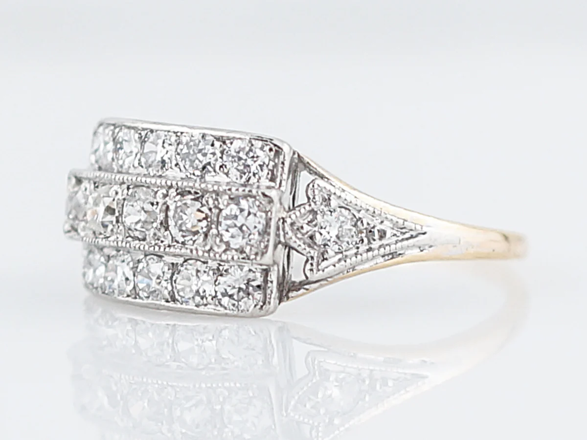 Antique Cocktail Ring Art Deco .76 Old European Cut Diamonds in 14k Yellow & White Gold - Image 3