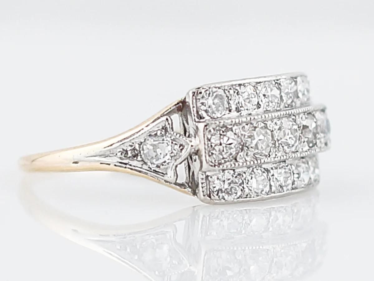 Antique Cocktail Ring Art Deco .76 Old European Cut Diamonds in 14k Yellow & White Gold - Image 4