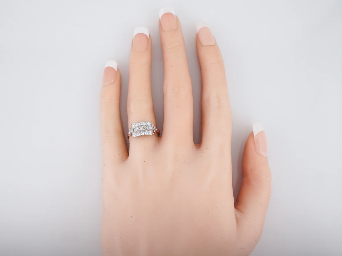 Antique Cocktail Ring Art Deco .76 Old European Cut Diamonds in 14k Yellow & White Gold - Image 7