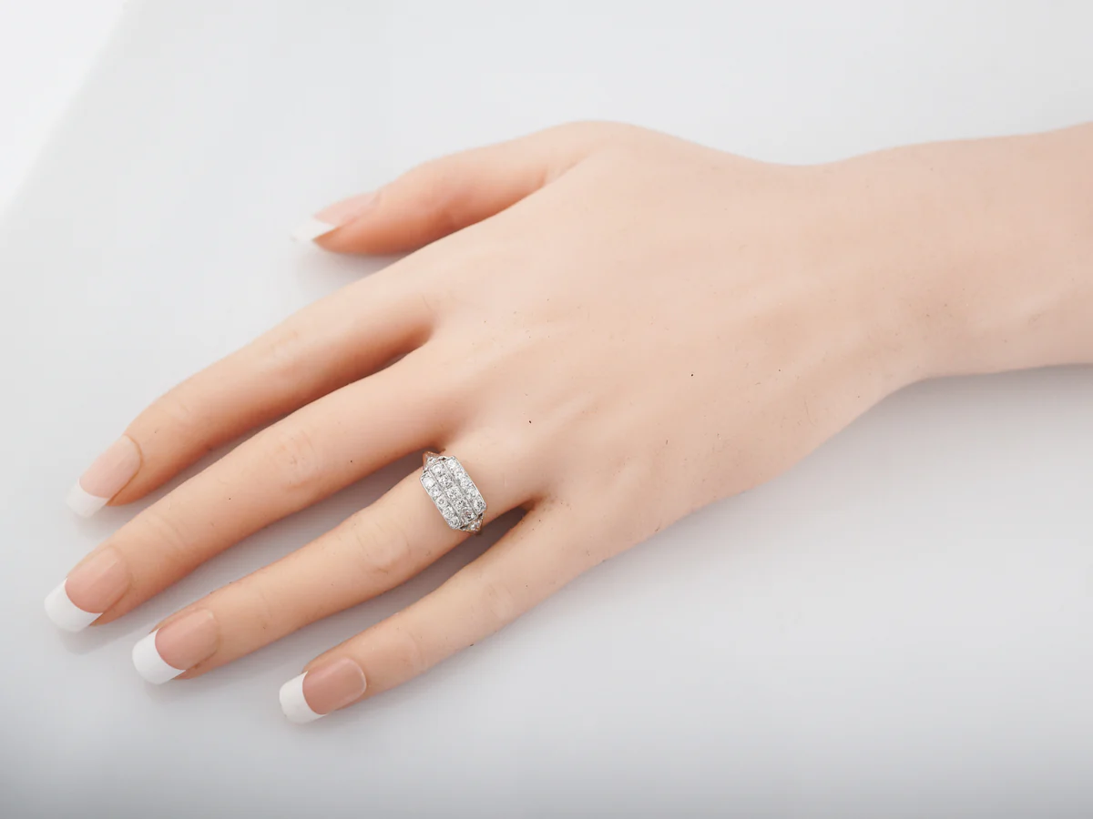 Antique Cocktail Ring Art Deco .76 Old European Cut Diamonds in 14k Yellow & White Gold - Image 8