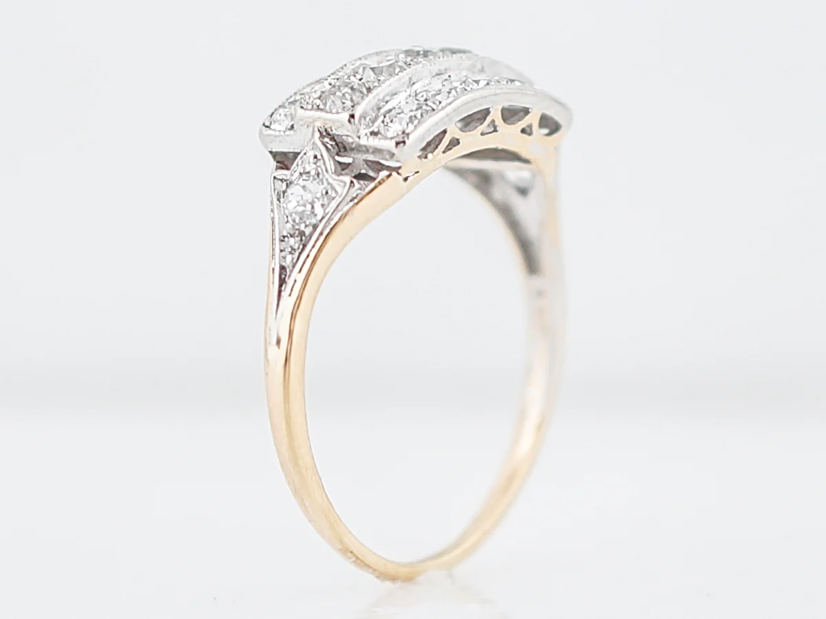 Antique Cocktail Ring Art Deco .76 Old European Cut Diamonds in 14k Yellow & White Gold - Image 5