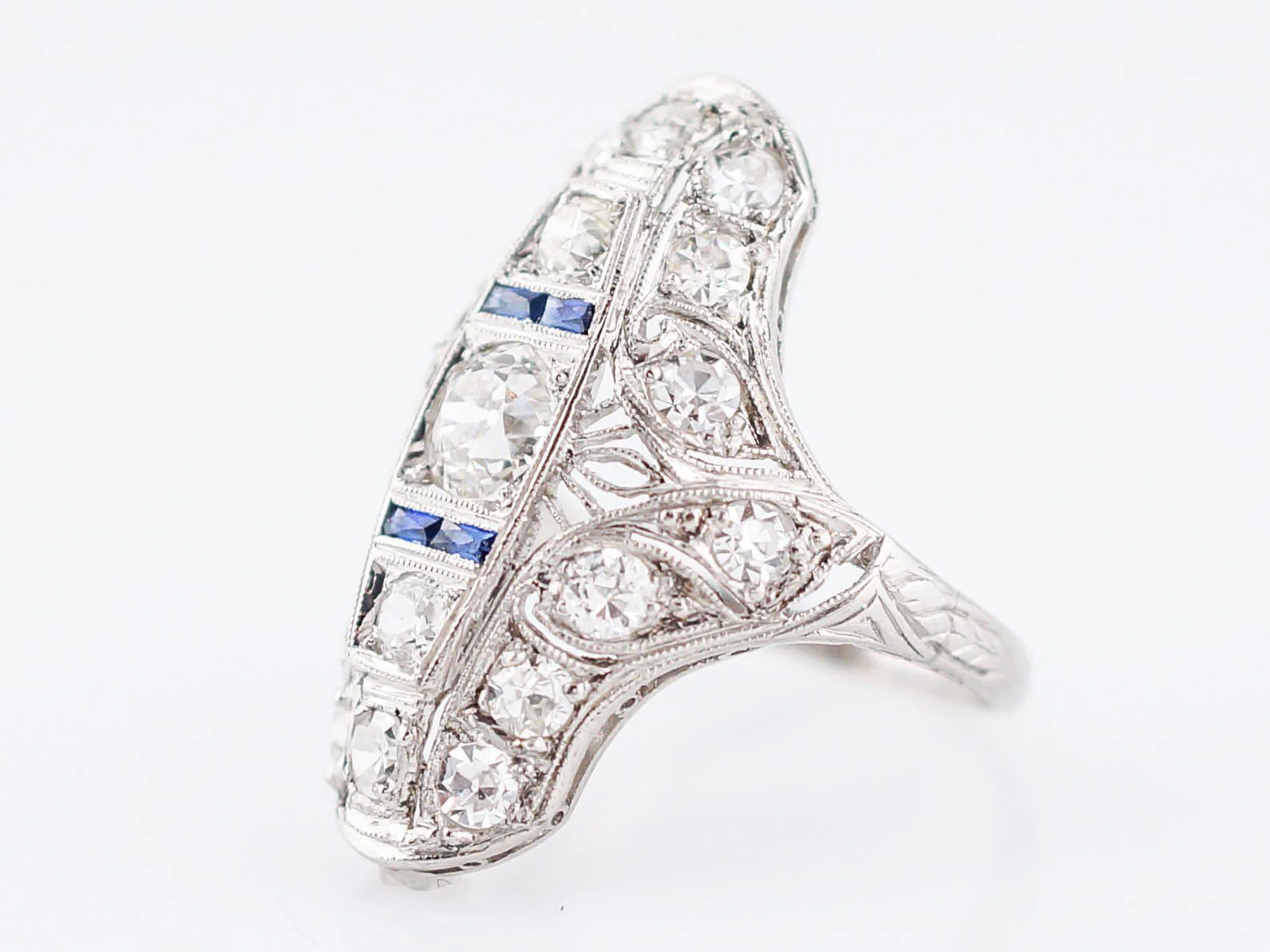 Antique Cocktail Ring Art Deco GIA .46 Old European Cut Diamonds in Platinum - Image 3