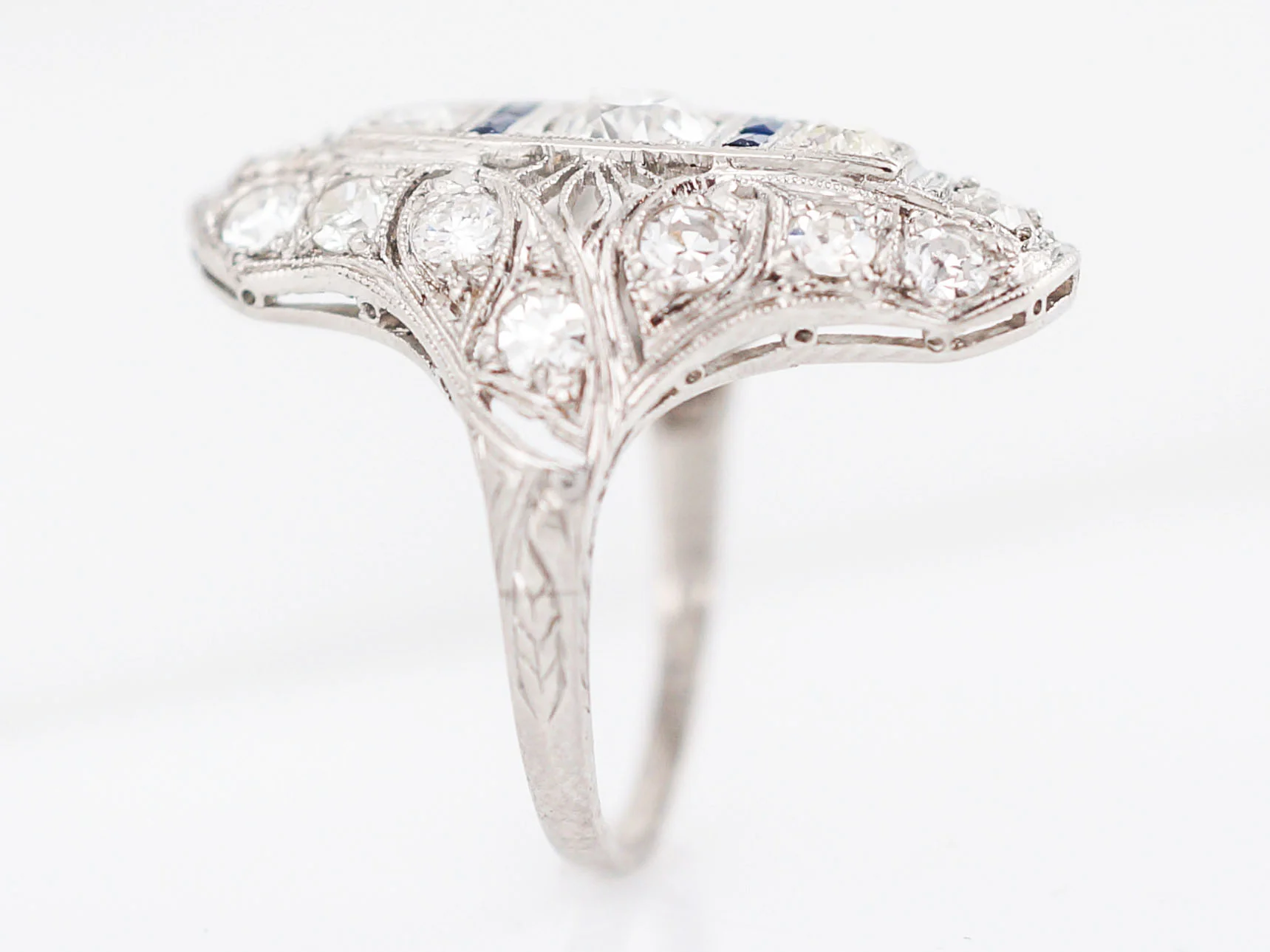 Antique Cocktail Ring Art Deco GIA .46 Old European Cut Diamonds in Platinum - Image 5