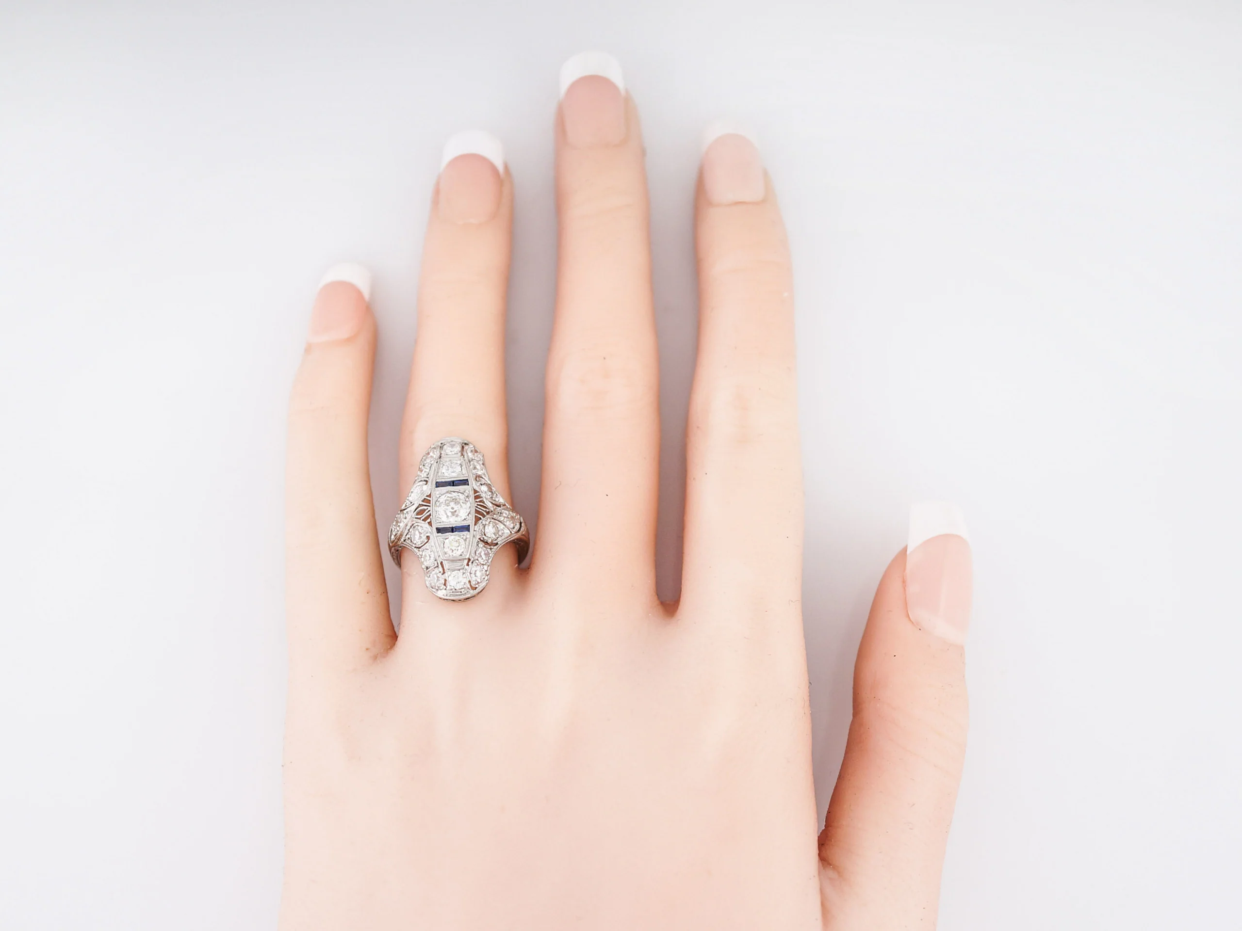 Antique Cocktail Ring Art Deco GIA .46 Old European Cut Diamonds in Platinum - Image 6