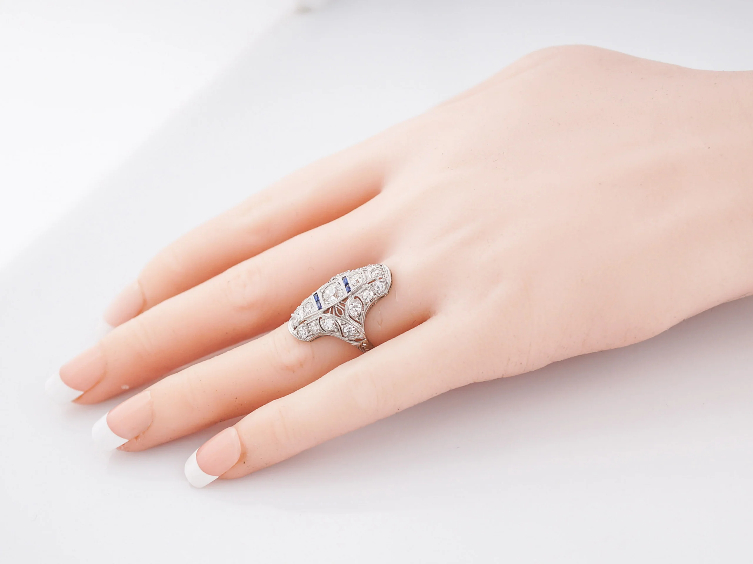 Antique Cocktail Ring Art Deco GIA .46 Old European Cut Diamonds in Platinum - Image 7
