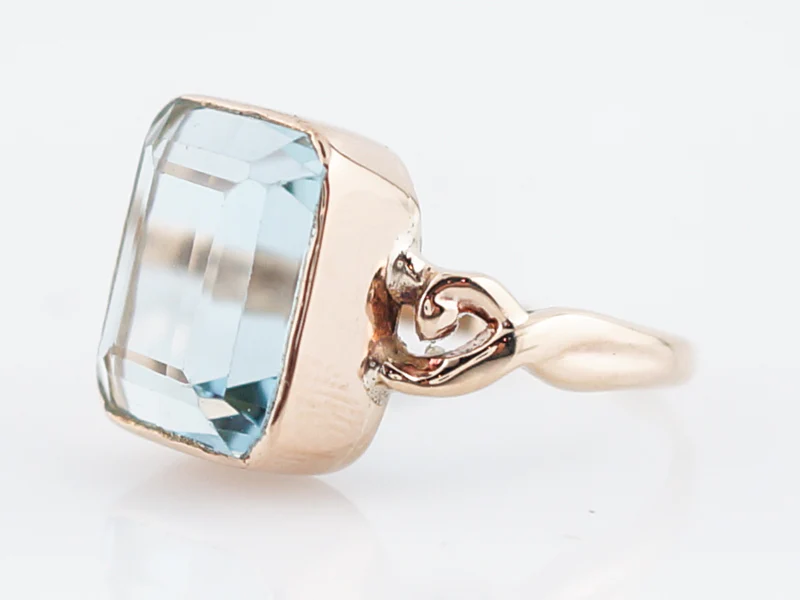 Antique Cocktail Ring Art Nouveau 10.00 Emerald Cut Aquamarine in 10k Rose Gold - Image 2