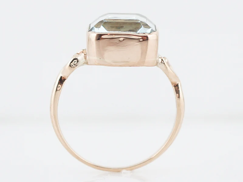 Antique Cocktail Ring Art Nouveau 10.00 Emerald Cut Aquamarine in 10k Rose Gold - Image 4