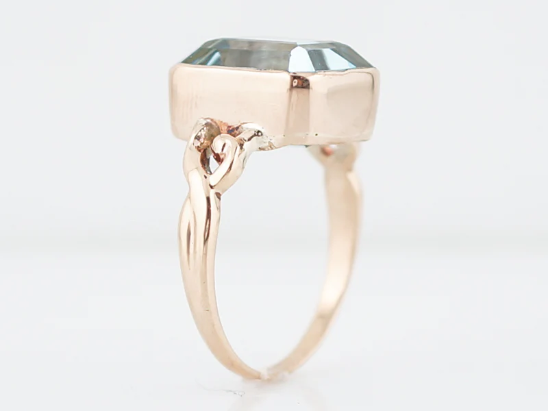 Antique Cocktail Ring Art Nouveau 10.00 Emerald Cut Aquamarine in 10k Rose Gold - Image 5