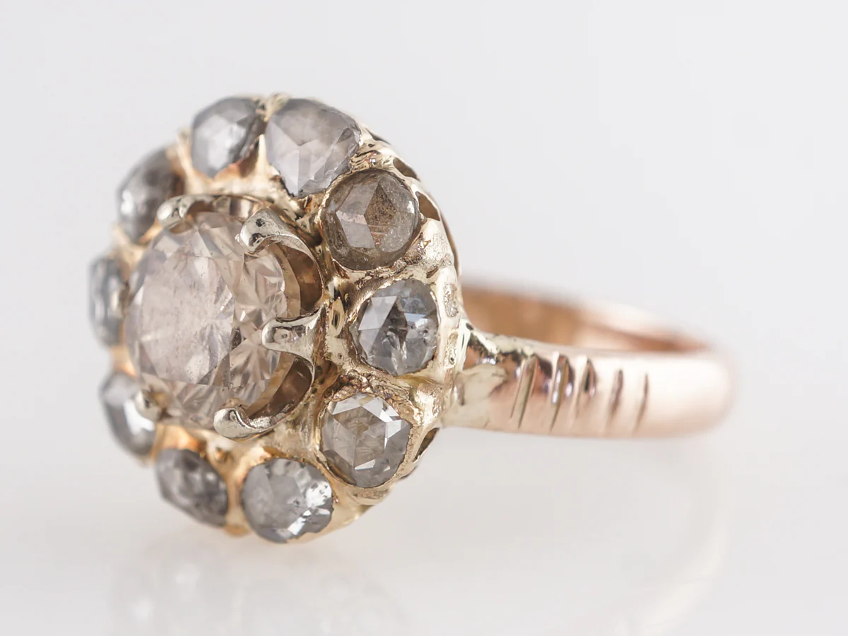 Antique Cocktail Ring Victorian 1.03 Round Brilliant Cut Diamond in 10k Yellow Gold - Image 2