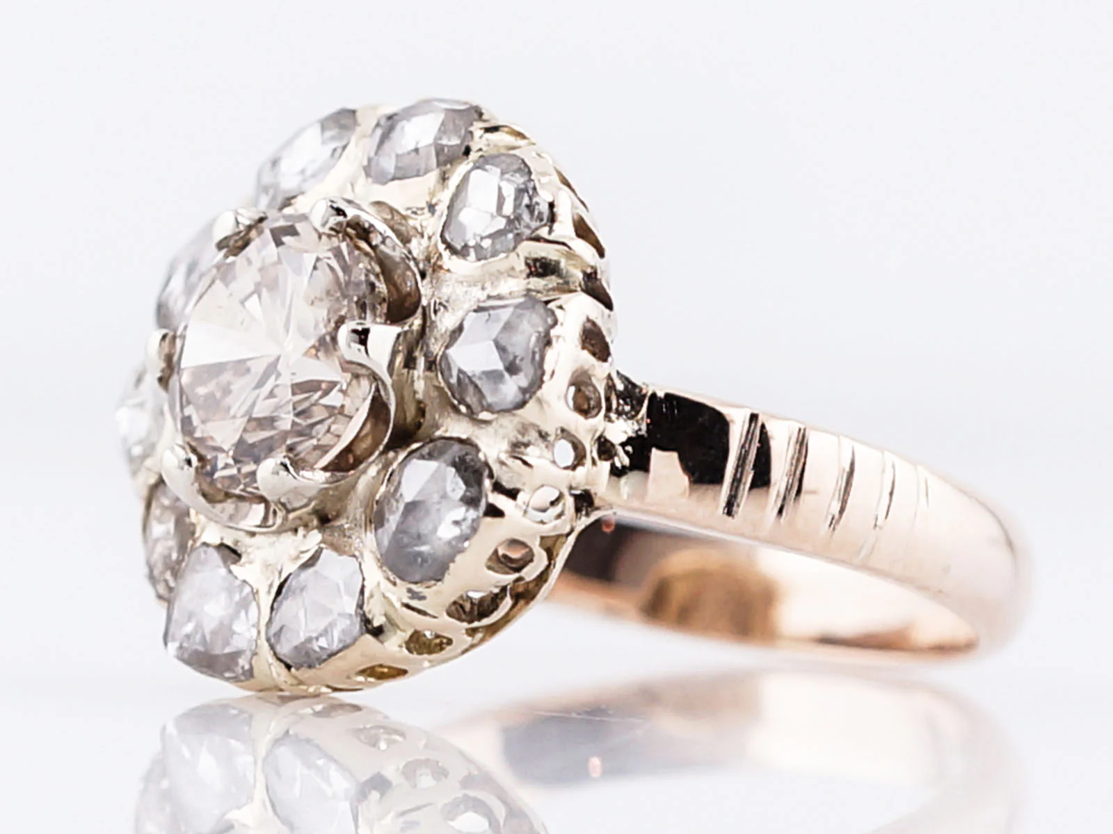 Antique Cocktail Ring Victorian 1.03 Round Brilliant Cut Diamond in 10k Yellow Gold - Image 2