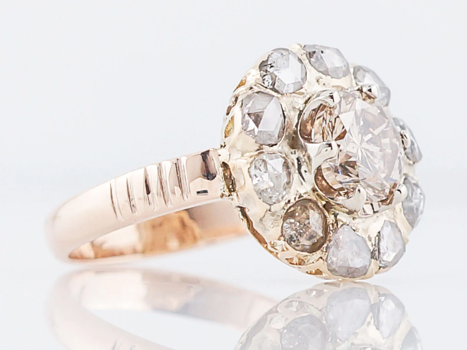 Antique Cocktail Ring Victorian 1.03 Round Brilliant Cut Diamond in 10k Yellow Gold - Image 3