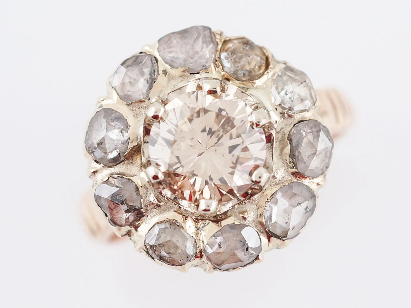 Antique Cocktail Ring Victorian 1.03 Round Brilliant Cut Diamond in 10k Yellow Gold - Image 4