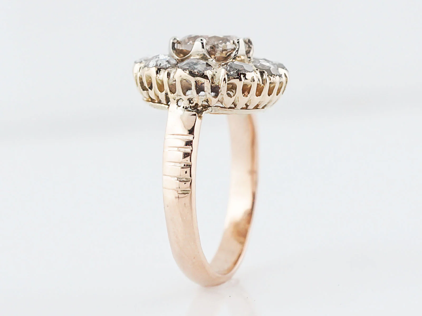 Antique Cocktail Ring Victorian 1.03 Round Brilliant Cut Diamond in 10k Yellow Gold - Image 5